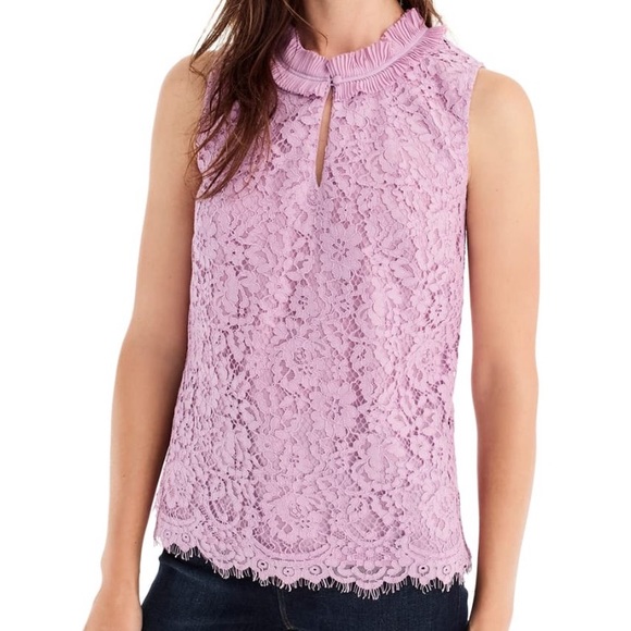 J. Crew Tops - J crew Lace Ruffle Neck Blouse Lavender NWOT